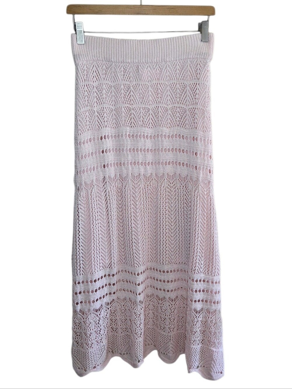 Everyday Chic Boutique Boho Crochet Woven Maxi Skirt Khaki Beige Size Medium